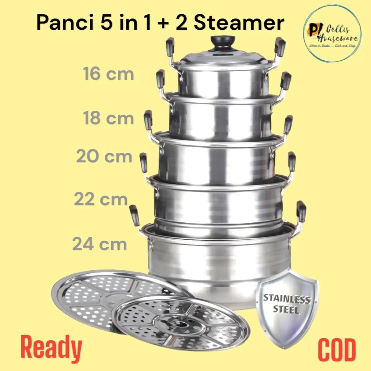 Panci Set 5 in 1 Stainless Steel + 2 steamer