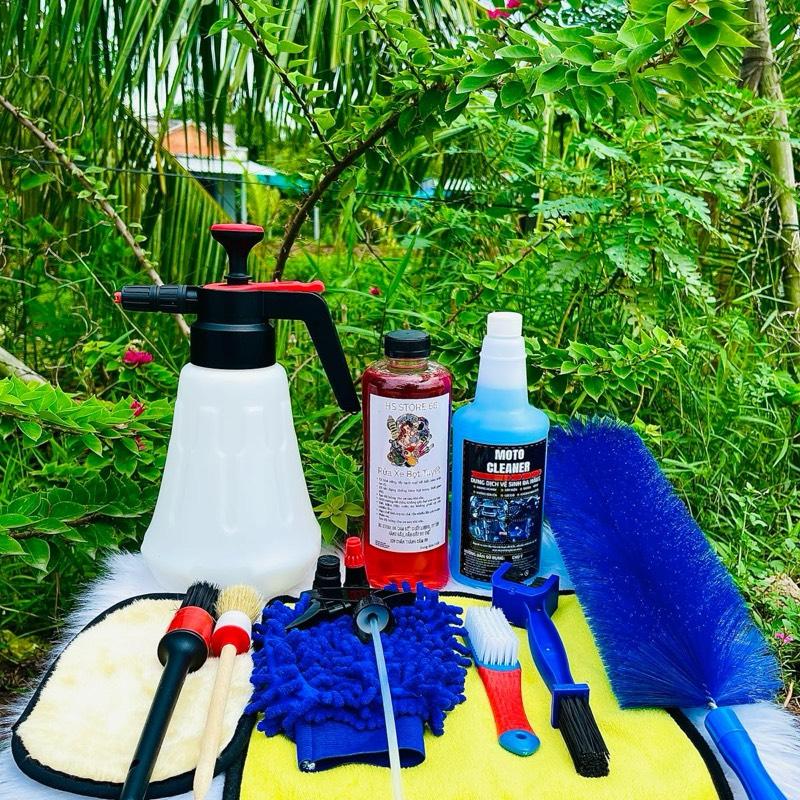  Combo Rửa Xe 12 Món Bình Tạo Bọt Tuyết Xà Bông Rửa Xe Moto Cleaner Phụ Kiện Lau Xe Nước Ruaxetay Bao Tay Lông Cù Cọ Mềm Bazan Khăn 3M Thấm Hút 
