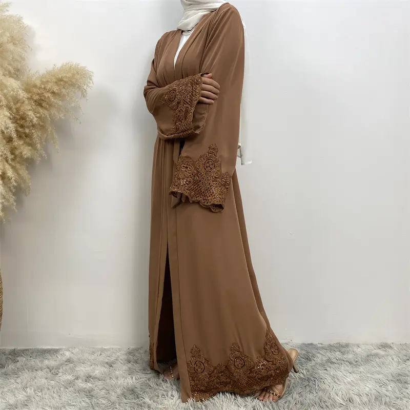 1989#  New fashion lace applique loose cuff open abayas 5 colors 4