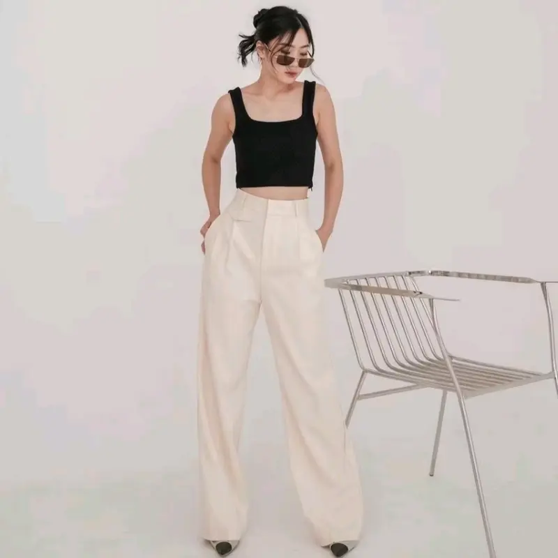 PHAAA FASHION - Oro Panst Knit Celana Panjang Korean Style / Celana Panjang Highwaist Panjang Hitam 1