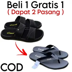 Sendal Slop Pria Keren / Sandal Slip On Slop Jepit 2025 / BELI 1 GRATIS 1