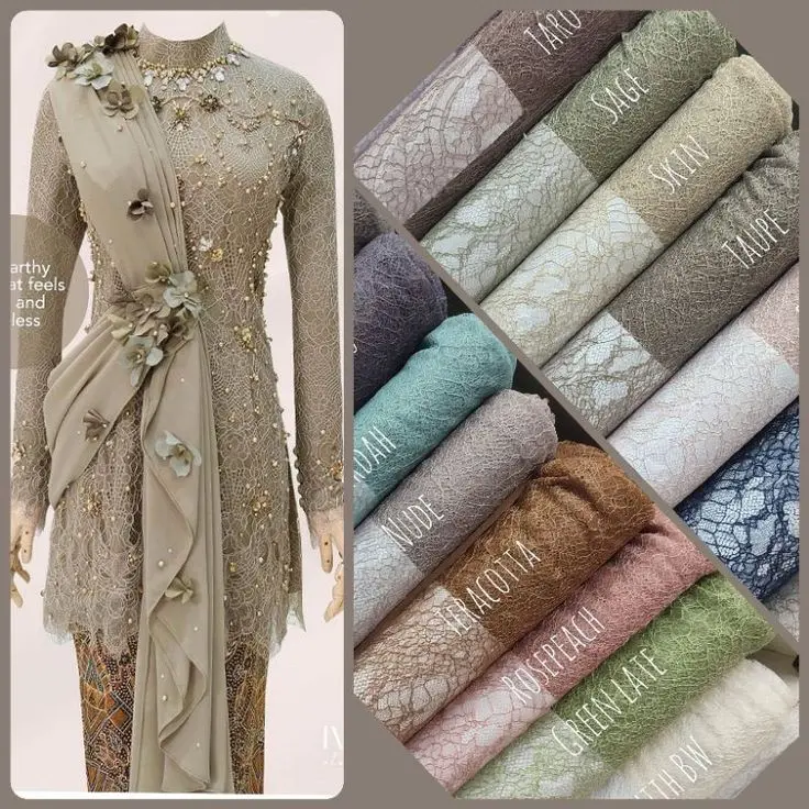 (ORIGINAL) Kain Brokat Chantily - Rekomendasi untuk Baju Kebaya Modern - Cukup Buat 1 baju Long dress Lengan Panjang - Arahan Baju Kebaya Wisuda, Kondangan, Bridesmade dll kain 5