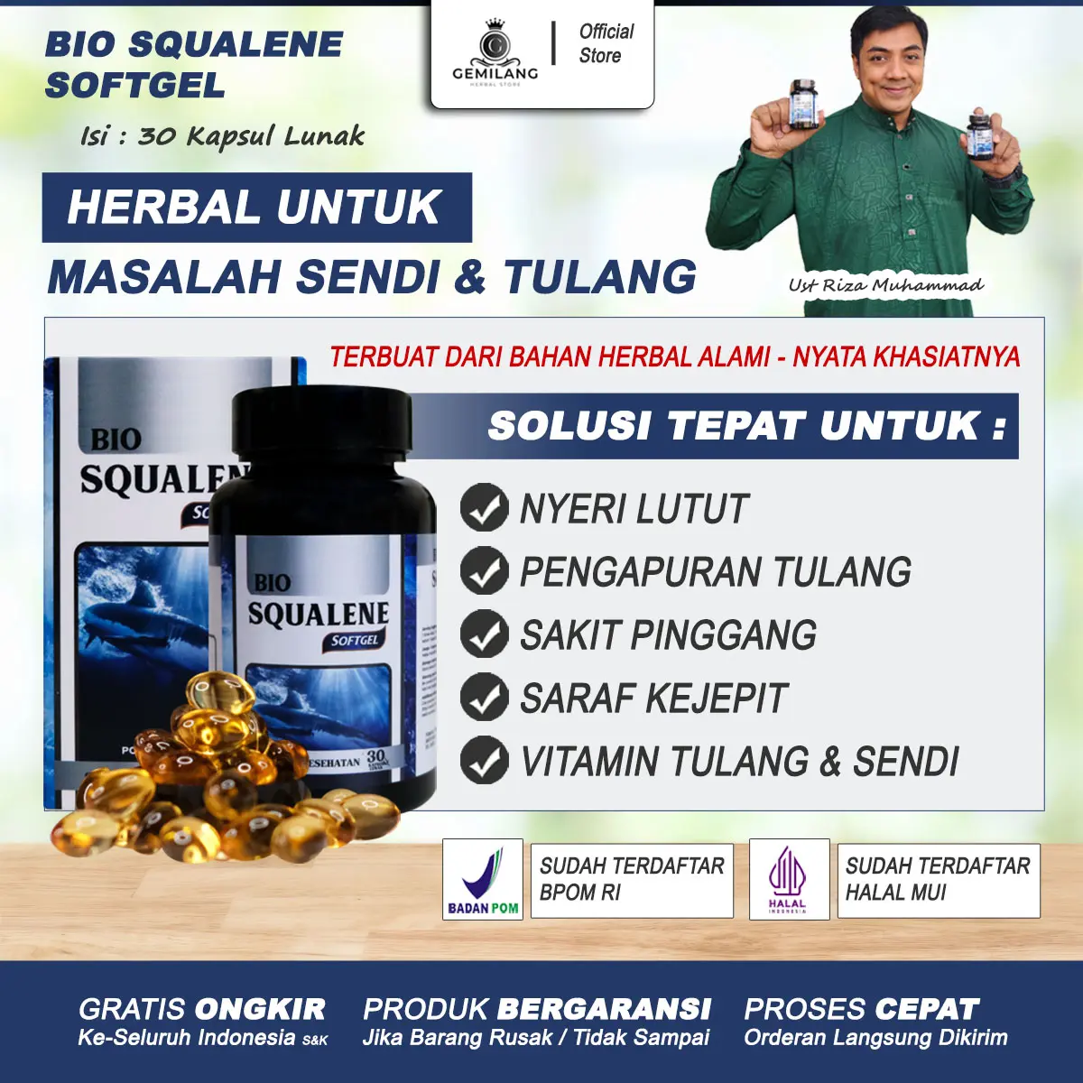 Bio Squalene Original Untuk Nyeri Lutut Dengkul Kaki Pengapuran Tulang Osteoarthiritis Sakit Pinggang Sarap Saraf Syaraf Kejepit Terjepit Vitamin Sendi Herbal Asli