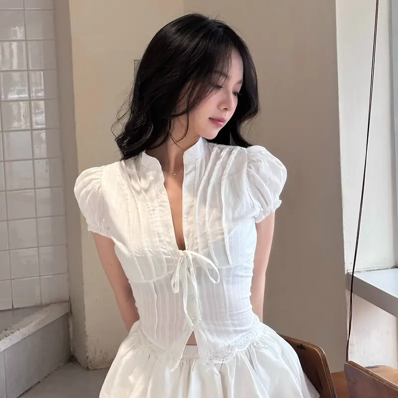 Áo Kiểu Nữ Tay Phồng Xinh Xắn Cổ Tàu Phối Vạt Ren Thắt Dây Nơ Mùa Hè Kimee - KA832 | BigBuy360 - bigbuy360.vn Áo Kiểu Nữ Tay Phồng Xinh Xắn Cổ Tàu Phối Vạt Ren Thắt Dây Nơ Mùa Hè Kimee - KA832 | BigBuy360 - bigbuy360.vn