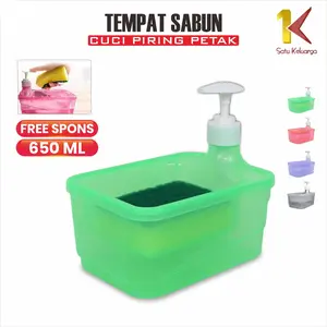 [COD] SK C1001 Tempat Sabun Cuci Piring Petak 2IN1 650ML Dispenser dengan Pump Free Spons