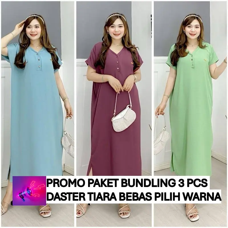 PROMO PAKET BUNDLING 3PCS Dress Tiara Crinkle Airflow Premium Daster Terbaru Busui Bumil Hitam Wanita Kancing Cantik Panjang Casual Midi Kerah Mewah Grey Hamil Gaun Ibu