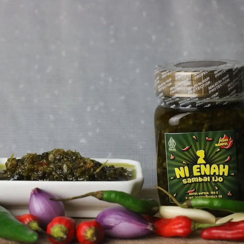 Sambal ijo Ni Enah 150 gram Pedas Nikmat level 1 Asin Food Masakan halal SPP-IRT Bawang Botol Penyedap 1
