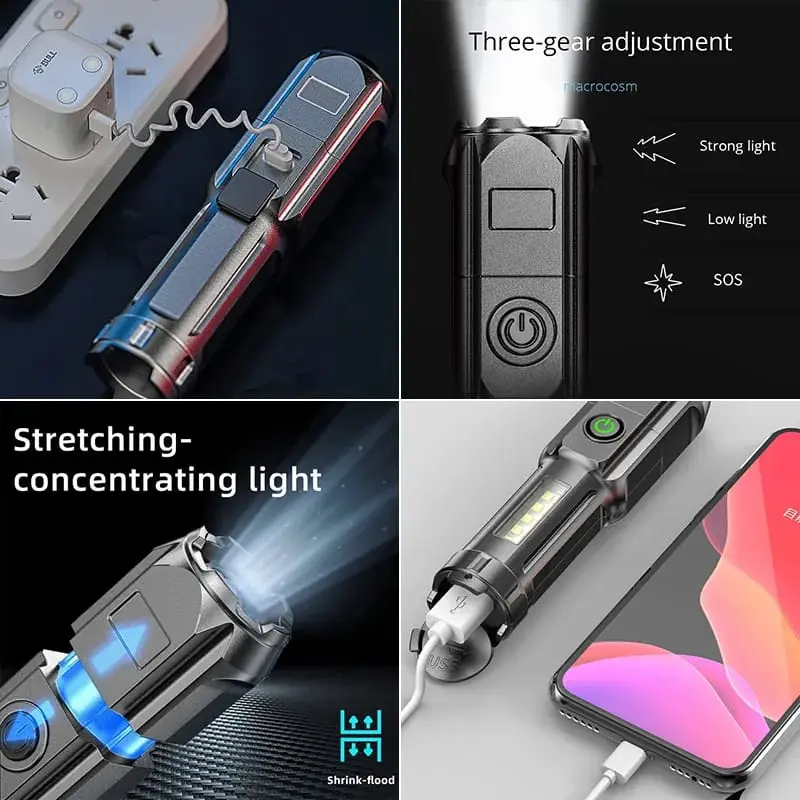 Senter Mini LED 36W / Senter LED POLICE Chargeable / Senter Cas Baterai Charger Putih Plastik
