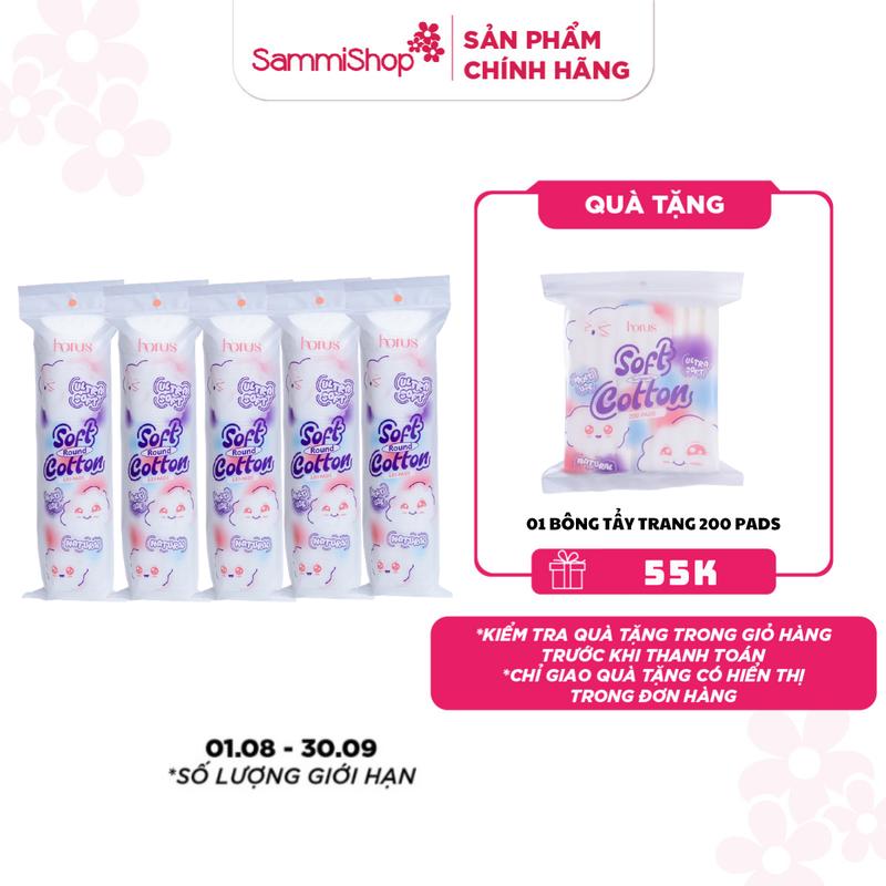 Combo 5 Horus Bông tẩy trang tròn Round Soft Cotton Pads 120 pads - Ultra Soft