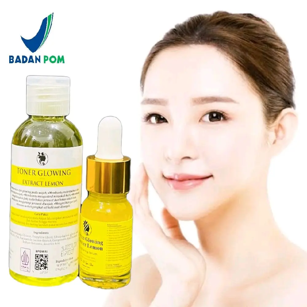 Paket Pemutih Wajah Toner Glowing dan Serum Booster Lemon Anti Aging - Mencerahkan dan Mengurangi Flek Hitam Perawatan Pencerah Facial Acid