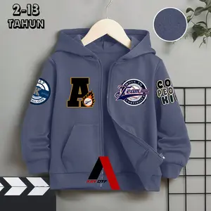 Jaket Hoodie Anak Laki Laki Perempuan Inisial A-Z untuk Usia 3-13 Tahun Jacket Zipper Keren