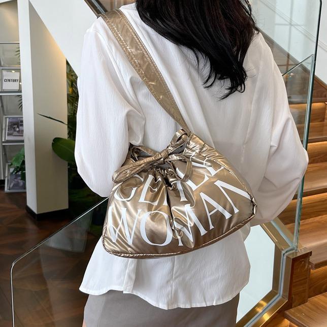 Product Introduction of Gentlewoman New Polyester Drawstring puffy Dumpling Bag Magnetic Buckle Closure in 4 Colors Gold Green Pink Rose Red Bag for women  tote bag or sling bag  2 Usage Directions 8