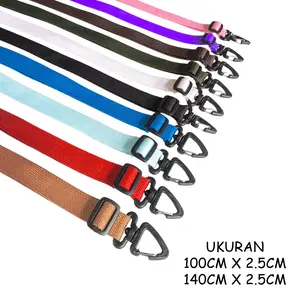 Strap Tali 2.5 cm Webbing Poliester Tali Tas Selempang Longstrap Panjang Bisa Diatur Tebal dan Ringan Hitam Pink 100CM 140CM