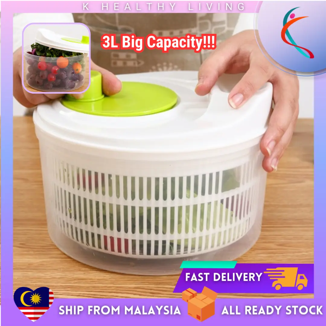 【READY STOCK】2 In 1 Plastic High Capacity Vegetable Salad Spinner Fruit Basket Wash Clean Storage Basin Vegetables Spinner Fruits Drainer Alat Keringkan Sayur dan Buah Pengering Sayur dan Buah