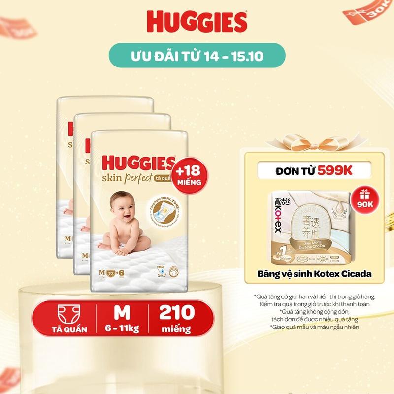 [Creator] Thùng 3 gói Tã/ Bỉm quần Huggies Skin Perfect Super Jumbo Size M70+6/L60+6/XL52+6/XXL48+6