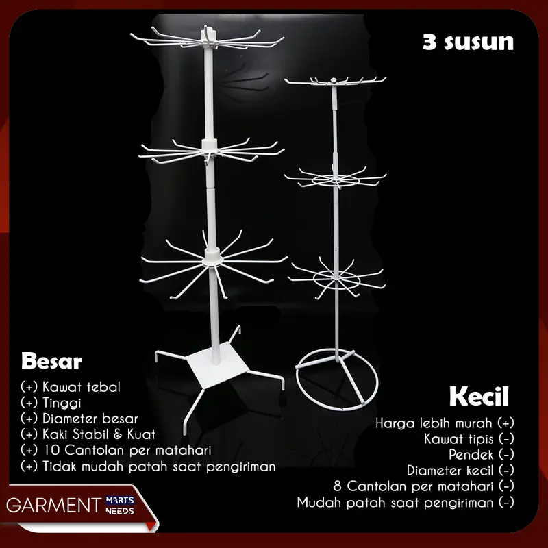 Rak Display Matahari Putar 3 Susun KECIL Gantungan Perhiasan Aksesoris HP 2