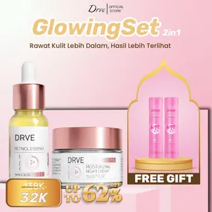 Drve Glowing Set 1 Bundle 2 (Moistiruzing Night Cream+ Retinol Essence) (FREE MASK) Mengadung Niacinamide untuk mencerahkan wajah, anti penuaan dini serta melembabkan kulit wajah