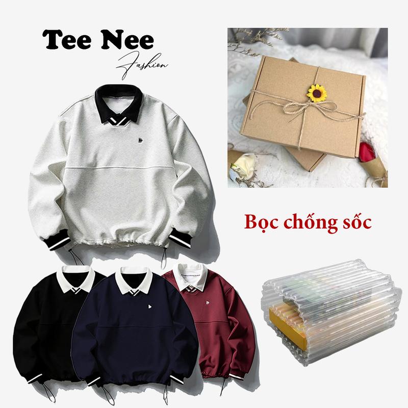  Áo sweater cổ Polo mùa thu đông nam nữ form rộng chất nỉ 2 da Có Gói Hộp 