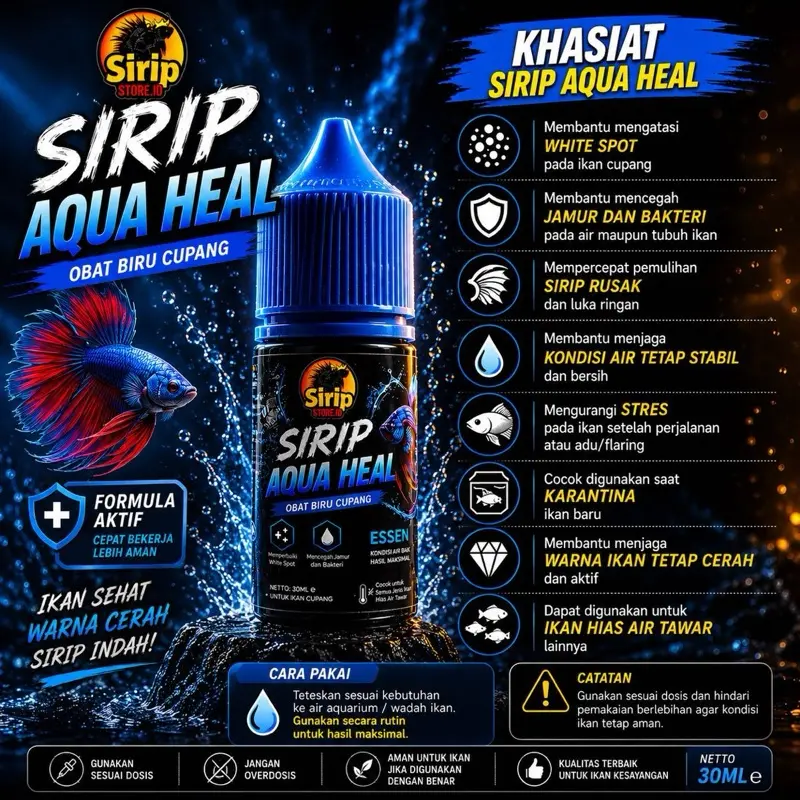 Sirip Aqua Heal Obat Biru Ikan Hias 30ml | Anti Jamur