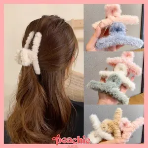 PEACHIE | JP1466 Jepitan Rambut (WAJIB BELI BUBBLE WRAP) Bulu Korea Halus Jedai Wanita Bahan Bulu Lembut Jepit Rambut Silang Gaya Korea Warna Soft Clips Hadiah