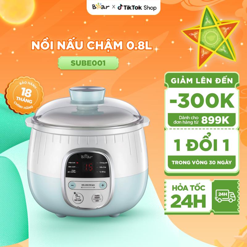 [Giá hời] Nồi Nấu Chậm 0,8L BEAR Nồi Điện Chưng Yến Nấu Cháo Đa Năng Giữ Trọn Dinh Dưỡng Tiết Kiệm Thời Gian Nấu Ăn SUBE001