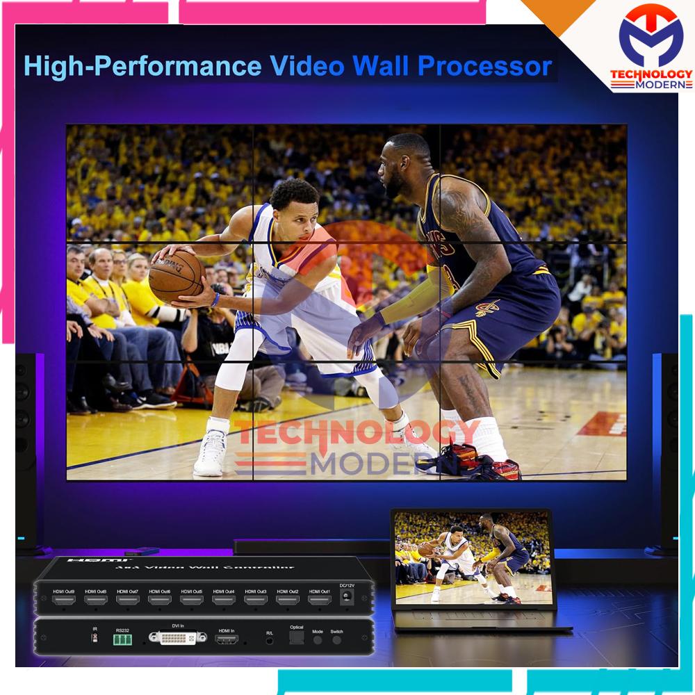 HDMI Videowall Controller 3x3 Untuk 9 TV (Menampilkan 1 Gambar Besar) Support Audio with HDMI & DVI Input