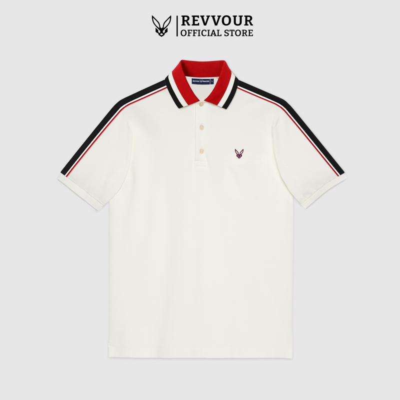 Áo Polo Nam Revvour Hanver Line Trắng/Đen Chất Liệu Cotton Cá Sấu (100% Cotton) Co Giãn 4 Chiều/Form Regular - REVVOUR