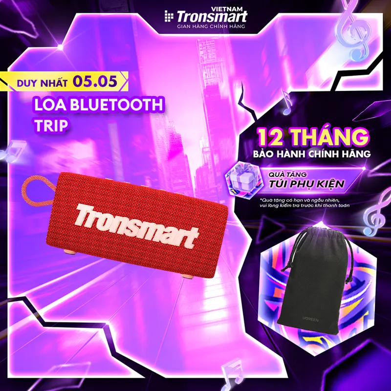 Loa Bluetooth 5.3 Tronsmart Trip Chuẩn kháng nước IPX7 Thời gian chơi nhạc lên đến 20 (30% âm lượng) giờ Cho phép ghép đôi 2 loa | Bảo hành chính hãng 12 tháng Củ Loa Nghe Nhạc