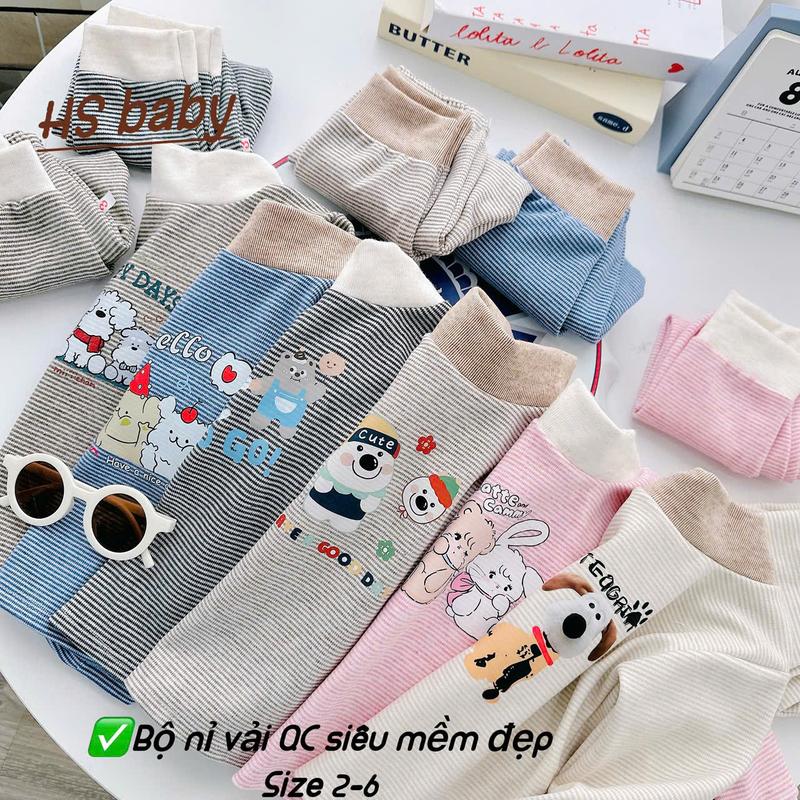 Bộ nỉ kẻ Hàn Hs cổ 3 phân cho bé mặc thu đông 4 đến 15kg