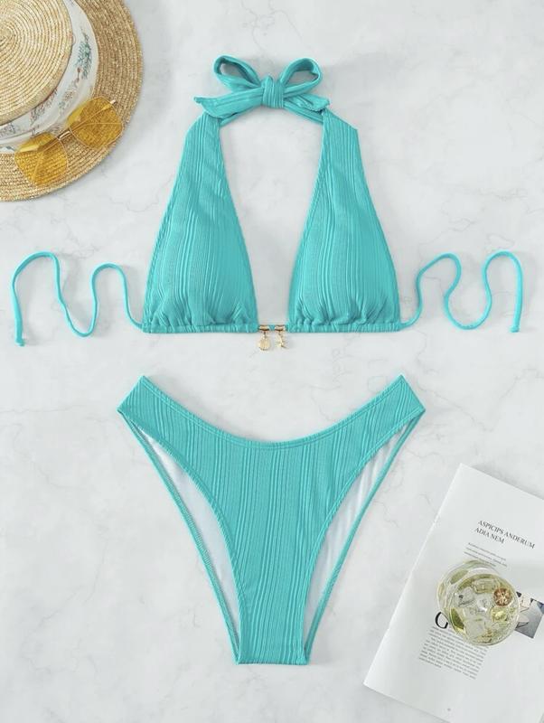 Áo Tắm Bikini, Màu Trơn Có Dây Đeo Cổ 4