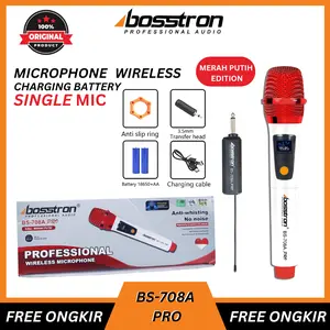 Bosstron Double Mic Microphone Mikrofon Wireless BS 708A PRO Karaoke Mic Merah Putih  Edition