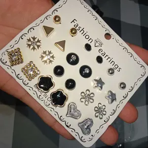 Anting Tusuk Set 12 Pasang Model Terbaru Mutiara Intan Bentuk Geometris Bulat Pernikahan Pertunangan Ulang Tahun Aksesoris Fashion Anting-08