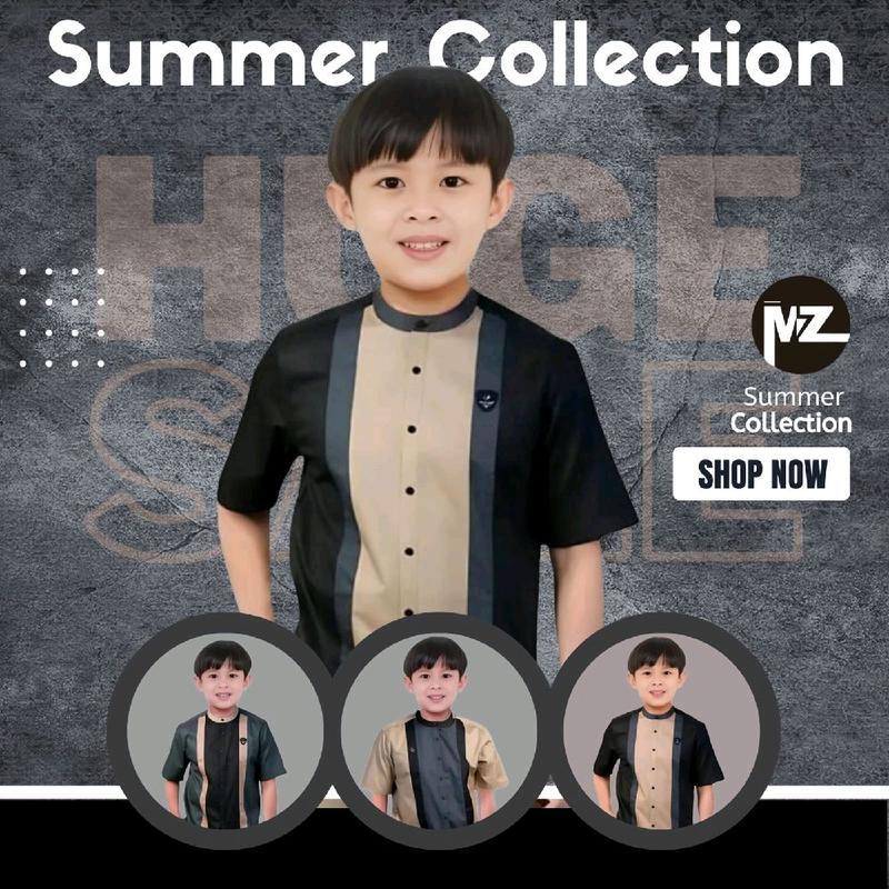 Baju koko kurta couple nuaiman ayah anak lengan pendek  terlaris Best seller sarimbit kombinas tiga warna hitam abu coksu noaiman 2