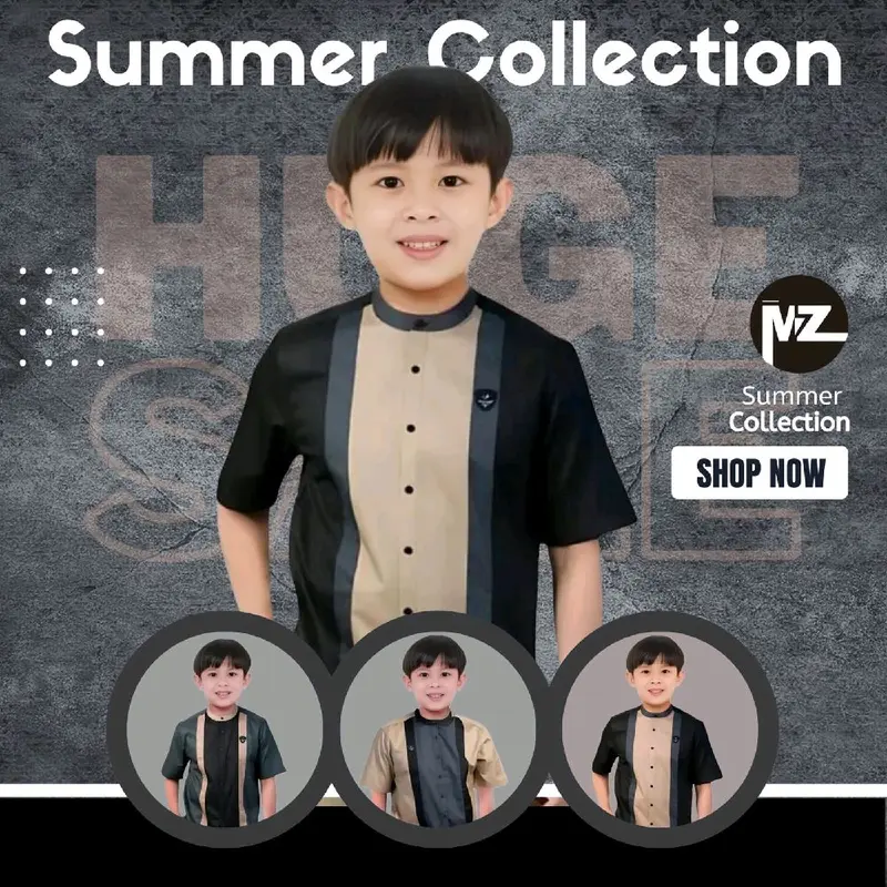 Baju koko kurta couple nuaiman ayah anak lengan pendek  terlaris Best seller sarimbit kombinas tiga warna hitam abu coksu noaiman 2
