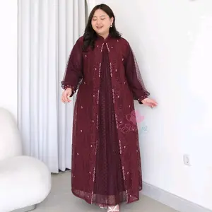 Jumbo gamis pesta violeta brukat mutiara ld 120 130 140 150 cm