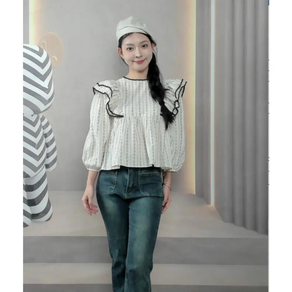 CHICMORE 【pengiriman setelah ramadhan】Korean-style design long-sleeved printed shirt