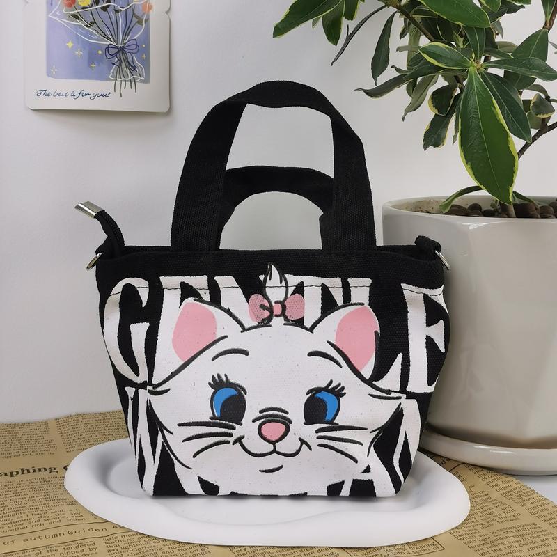 Product Introduction of GENTLEWOMAN Soft women sling bag, Thai cute cat design, zipper closure, 2 colors available (white and black), made of canvas, suitable for women 6