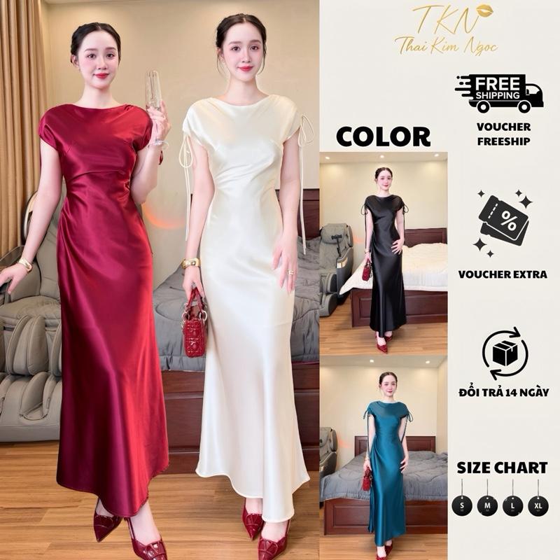 Đầm Lụa Vân Mai- May 2 Lớp Dây Kéo Hông Rút Tay Cách Điệu Tôn Dáng-Phù Hợp Đi Tiệc Đi Chơi Dạo Phố Mặc Tết ALICE DRESS