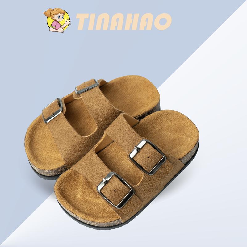 TinaHao Sandals For Kids Double Strap Adjustable Metal Buckle Leather Slipper For Boys And Girls