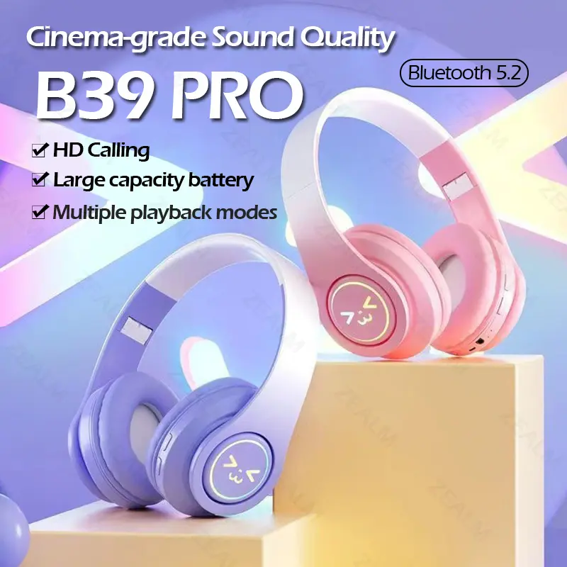 Foldable B39 Pro Dapat Dilipat LED Light Headset Bluetooth Headphone with Mic Stereo HiFi Wireless Headphone Gaming