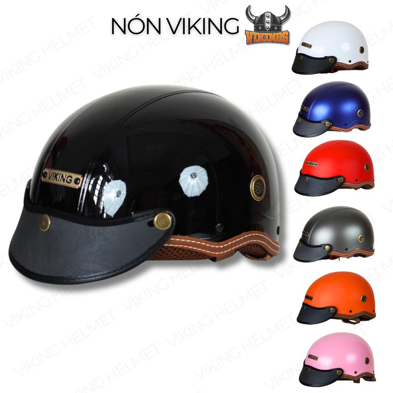 Mũ bảo hiểm THỦ CÔNG VIKING01 nhựa abs lót nâu, khóa sắt cao cấp, nón bảo hiểm basic nam nữ size người lớn