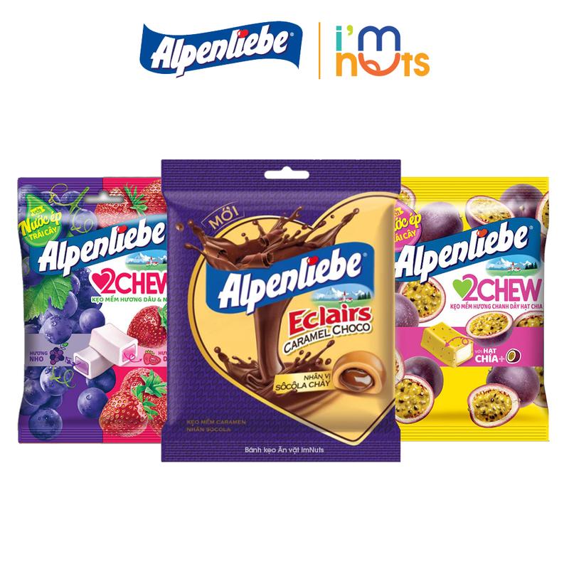 Kẹo mềm Alpenliebe 2Chew và Eclairs Caramel nhân Socola chảy gói nhỏ và gói lớn tiện lợi