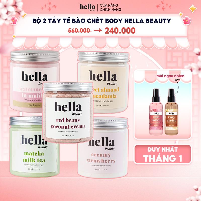  Bộ 2 Tẩy tế bào chết body Hella Beauty 500g giúp làm sạch sâu hỗ trợ dưỡng sáng da 