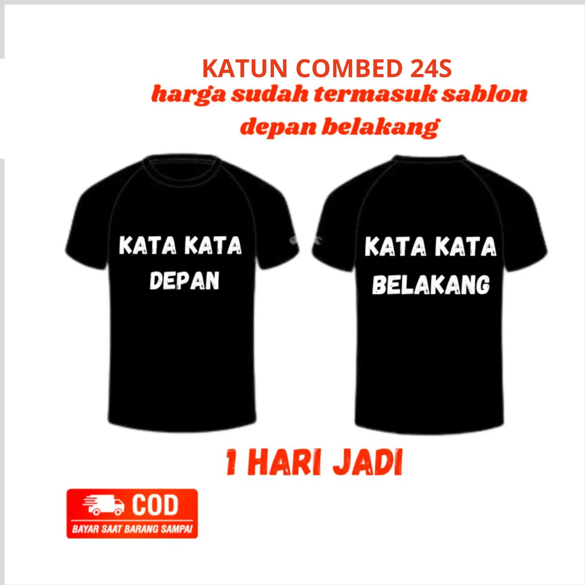 kaos custom sablon satuan tulisan sendiri desain sesukamu depan belakang Distro Pria Combed Dewasa Baju Pendek Oblong Atasan Kata Keren Tshirt Cowok Katun