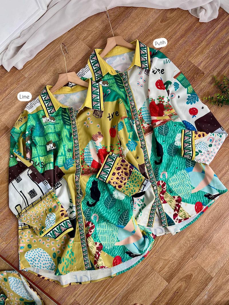 Product Introduction of Kemeja Wanita Silk Aqiana Oversize - Baju Panjang Motif  Casual Atasan 10