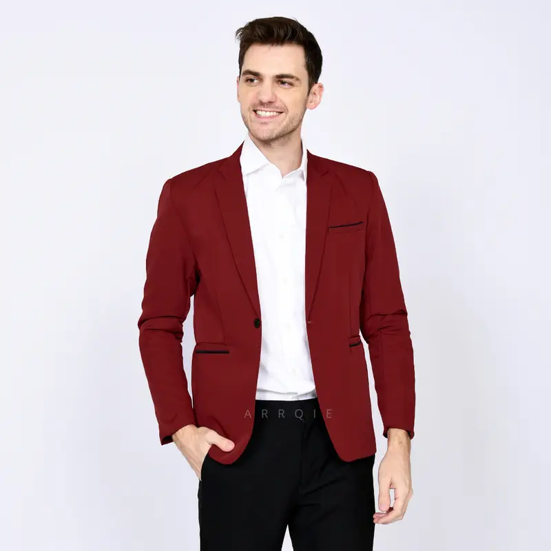 Jas Formal Pria Terbaru Warna Maroon Model Slim Fit Ukuran S M L XL XXL Bahan Lembut Dan Tebal Nyaman Dipakai 3