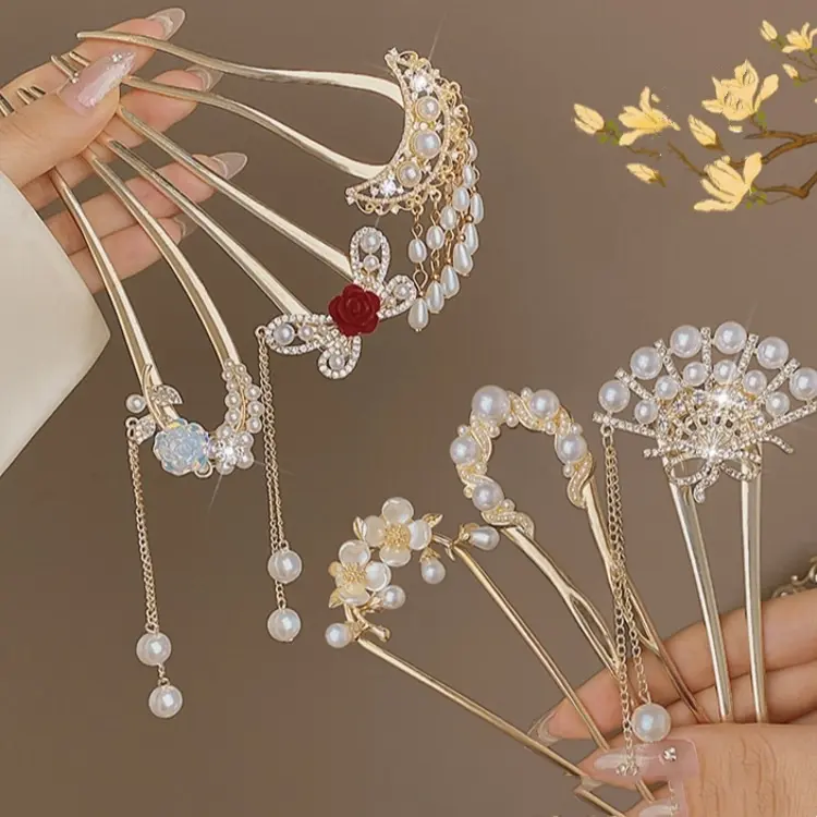 Kẹp Tóc Hình Chữ U, Thiết Kế Thanh Lịch, Dành Cho Nữ, Với Đầu Búi Tóc Và Sau Đầu Phụ Kiện Kẹp Tóc, Đơn Giản Và Hiện Đại