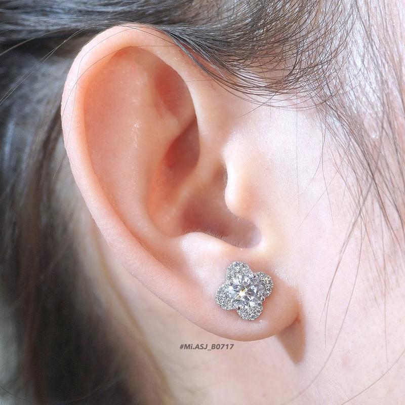 B0717 - Bông tai nữ 4 lá chốt đẩy Bạc S925 xi bạch kim cao cấp MiASJ 