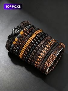 Pulsera de eslabones tejida y con cuentas para hombre (12 piezas), Joyería de moda para fiestas, Decoración diaria de ropa, Joyería elegante y versátil para regalo de cumpleaños
