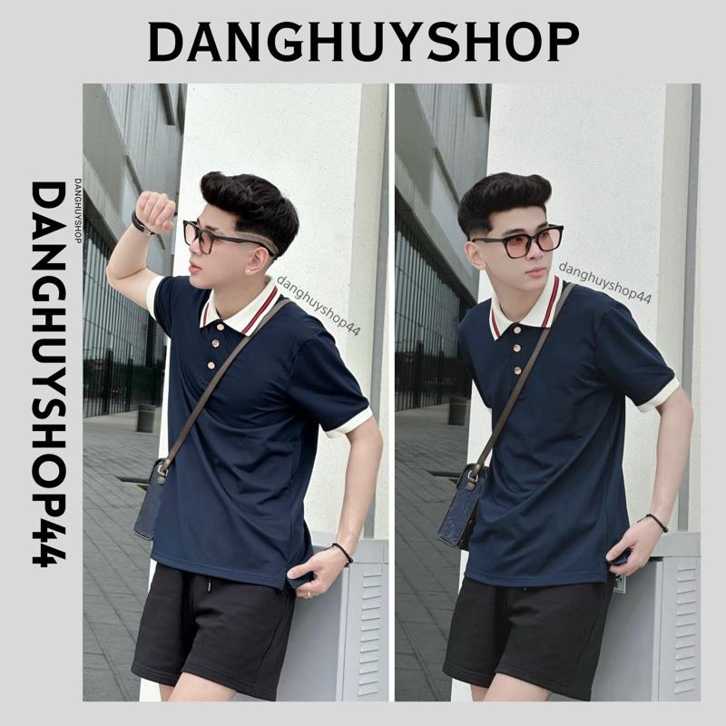 Áo Polo Nam Q.C Màu Xanh Than, Hoạ Tiết Trơn, Phối Cúc Vàng, Chất Liệu Vải Gai Dệt Kim Co Dãn 4 Chiều Ngắn Tay